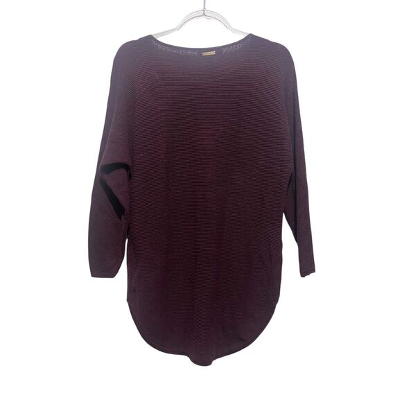 Michael Kors Women’s Sweater Size M Burgundy Ribbed Knit Tunic High-Low Hem - Picture 2 of 4